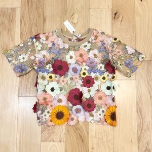 NWT Dolan Anthropologie Women’s Left Coast Flower Appliqué Sheer Tee